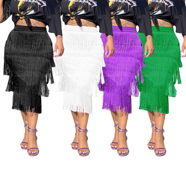 Jupes élégante gland bord corps jupe crayon femmes taille haute gaine élastique Midi été femmes Jupe fête rock Saia Falda 230720