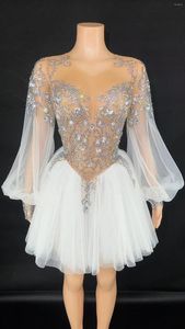 Rokken Elegante Tule Rok Sparkly Strass Pofmouwen Korte Jurk Vrouwen Vieren Bruiloft Verjaardag Prestaties Danskostuum