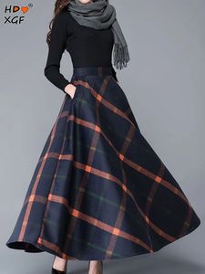 Rokken Elegante Tweed Plus Size Plaid Lange Voor Vrouwen Herfst Winter Elastische Hoge Taille Aline Rok Casual Losse Streetwear 231019