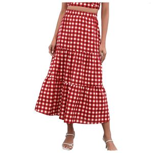 Jupes femmes élégantes élastique Plaid imprimé Tulle jupe à plusieurs niveaux pour dames a-ligne dentelle Patchwork femme volants Midi 2023 été