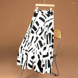 Rokken Elegante Vrouwen Geometrische Afdrukken Eenvoudige Vintage Jupe 2024 Faldas Mujer De Moda Hoge Taille A-lijn Grote Swing Chiffon Rok