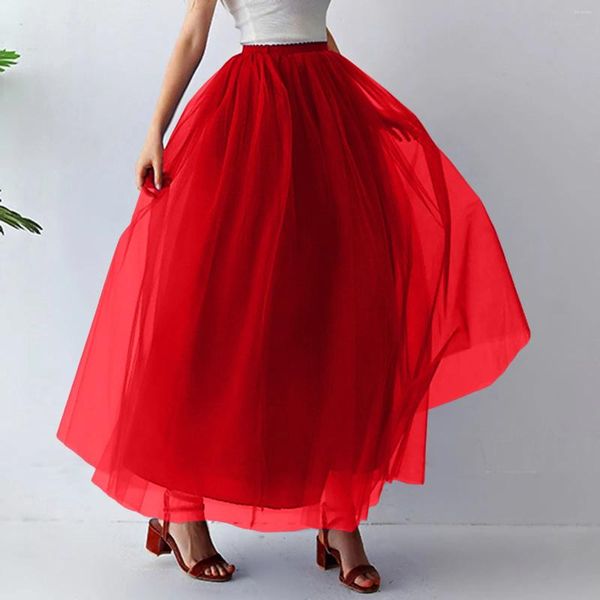 Jupes élégantes jupe féminine couleur solide tulle plile plissé long flowy maxi a-line danse fête de danse robe femme vêtements