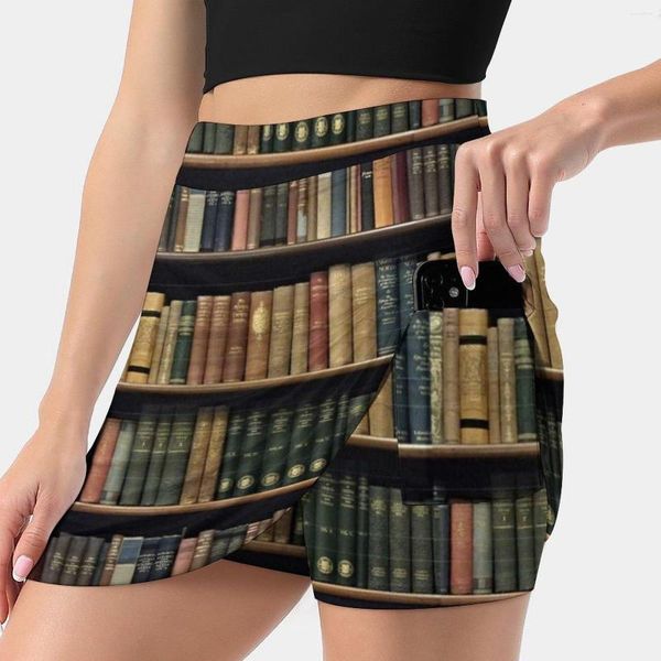 Skirts Endless Library (Patrón) Falda para mujer con Hide Pocket Tennis Golf Badminton Running Books