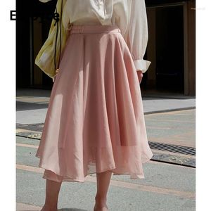 Rokken genieten van zomer vrouwen elegante romantische hoge taille half Koreaanse stijl casual losse rok lichtgewicht A-line stromende jurk
