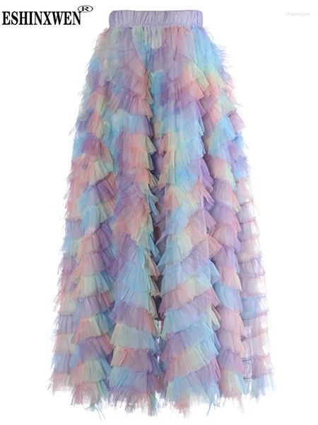 Jupes Eshin 2024 Gradient High Taist Mid Longy Style multicouche Mesh patchwork élégant et jolie jupe de jupe pour femmes XF309