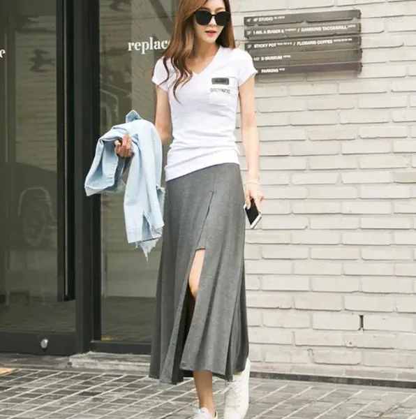 Jupes Est Fashion Slit Maxi Jupe Modal Long Vintage Casual Lady Vêtements Chic Sexy Dans Safe