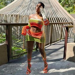 Faldas Europa y Estados Unidos 2023 Verano Mujer Moda Punto Contraste Color Tubo Top Cintura alta Bolsillo Hip Falda ajustada Traje