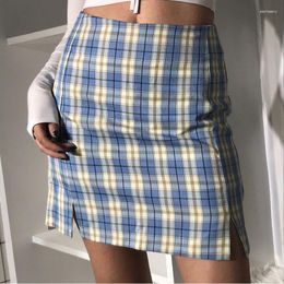 Jupes européennes et américaines Side Slit Anti-Wardrobe Dypet Jupe Plaid