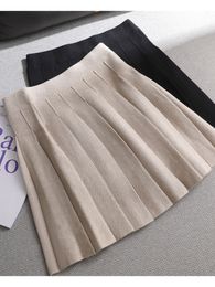 Rokken ezsskj herfst winter aline dikke korte trui rok vrouwen goede kwaliteit schattige geplooide mini rok vrouwelijk elegante gebreide 230314