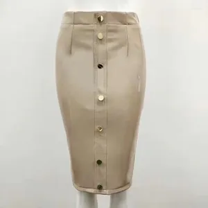 Jupes usine jupe en gros en gros noir beige knee longueur fashion femme mince crayon avec boutons pu cuir
