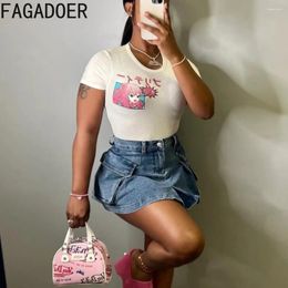 Jupes fagadoer y2k mode court denim mini femmes cargo hautes poches patchwork jeans skrits sweet a-line jupe