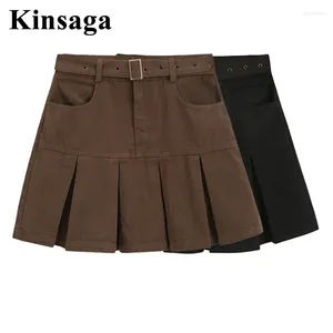 Faldas Fairy GRunge Belte de la cintura alta marrón de la cintura Mini falda 4xl Vintage Vintage Retro E Black E Girl A Line Ins Kawaii Y2K