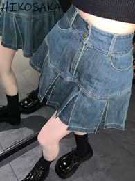 Rokken Fairycore Y2k Esthetische Aline Patchwork Plooirok Hoge Taille Slanke Vintage Denim Harajuku Streetwear Mode Faldas 230607