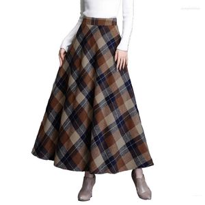 Rokken Fairyshely 2023 Autumn Winter High Taille Scottish A-Line Maxi Rok Women Casual Pocket England Grid Plaid Long