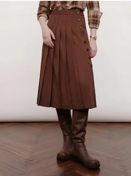 Jupes automne et hiver mode jupe longue plissée pour femmes taille haute bonne qualité épais couleur marron noir