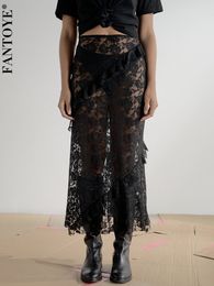 Jupes Fantoye Sexy Voir À Travers La Dentelle Femmes Jupe Noir Taille Haute Floral Y2k Jupe Femme D'été Casual Vacances À L'extérieur Streetwear 230719