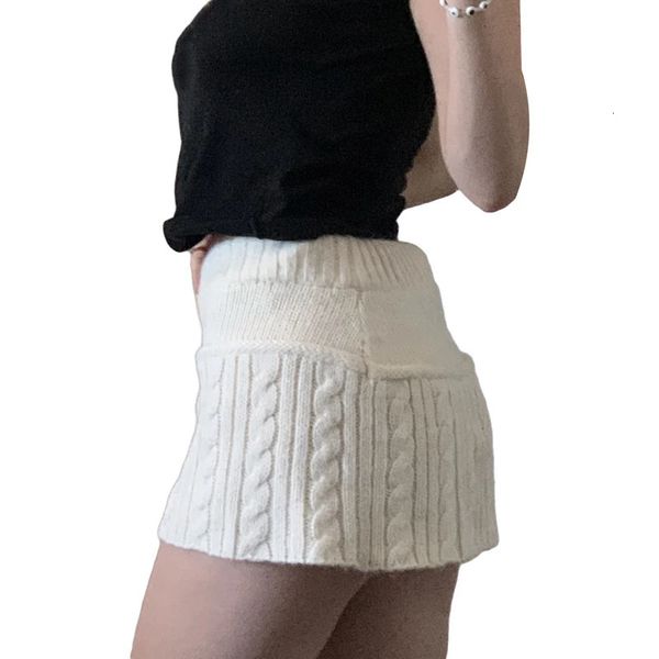 Faldas Moda Chic Faldas de mujer OtoñoY2K Mini faldas blancas de punto con cordones Faldas de lápiz lindas y dulces Twist Skinny Short de cintura baja 231211