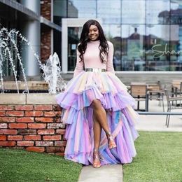 Jupes Fashion Colorful Rainbow Jupe Hi lo lo tulle couches Ruffles Birthday Party Pographe Plus taille faite sur mesure