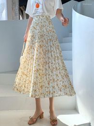 Röcke Fashion Floral Plissee Frauen Drapieren Hohe Taille Lose Chiffon Langen Rock Weiblichen Frühling und Sommer 2023