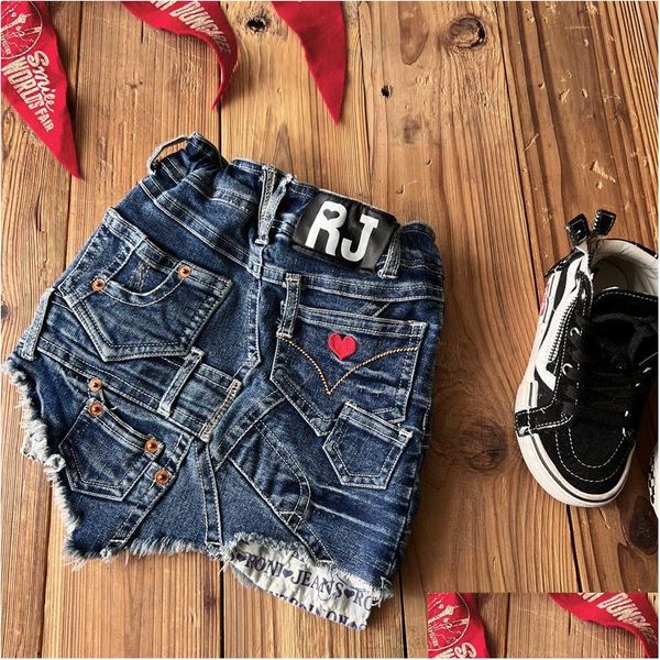 Jupes Mode Filles Denim Jupe Enfants Poches Irregar Bords Cowboy 2024 Printemps Enfants Travail Jeans Casual Drop Livraison Bébé, Maternit Ot0Qb