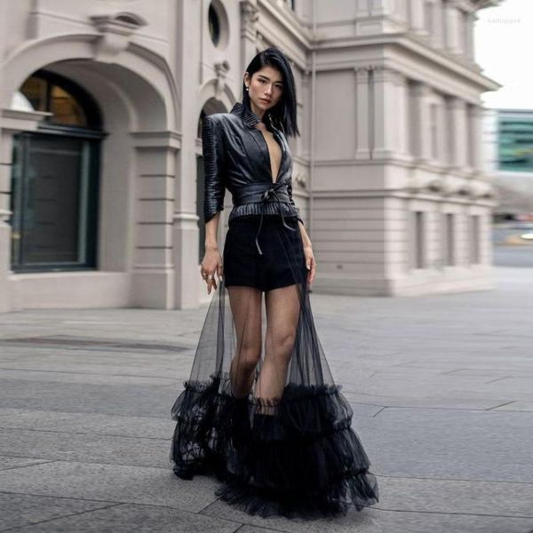Jupes Fashion High Street Black Sheer Custom Made Long Women To Party Femme Maxi Tulle See Through