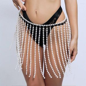 Jupes imitation imitation perle de la chaîne de corps perle Bikini de franges à main mini jupe à ivoire