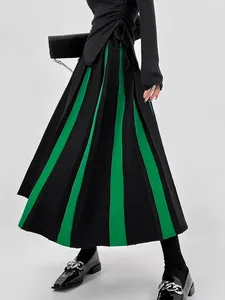 Jupes mode tricoté femmes noir blanc couleur correspondant rayure verticale Crochet jupe hiver épaississement taille haute mince