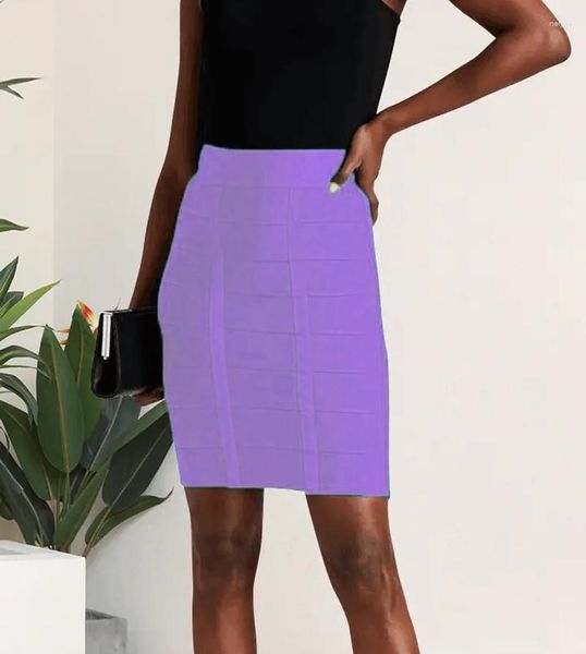 Jupes Mode Tricots Femmes Jupe Violet Taille Haute Moulante Mini Bandage Élégant Celebrity Party Clubwear Vêtements