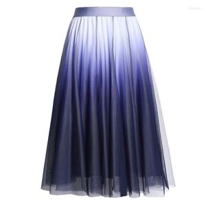 Jupes mode dame printemps été élastique taille haute a-ligne dégradé couleur gaze jupe femmes cadeau élégant fille Tulle robe de princesse