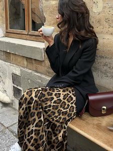 Jupes longues imprimées léopard pour femmes, élégantes, amples, taille haute, Midi, Chic, décontractée, Streetwear, été