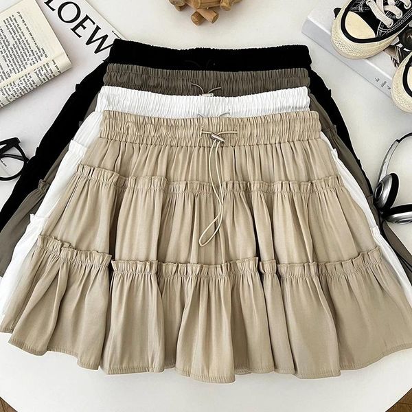 Skirts Fashion Mini Skirt Women 2024 Drawstring Elástico High Wist Hopfy Anti-Eptied A-Line Solid Streetwear Summer Dropship