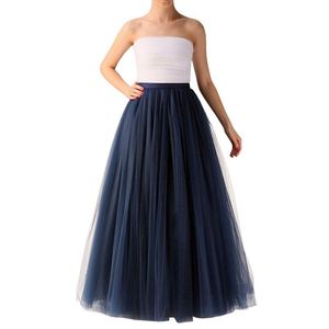 Faldas Moda Azul marino Falda larga de tul Talla grande Cremallera Cintura Longitud del piso Maxi Mujer Vintage Puffy Adulto Tutu