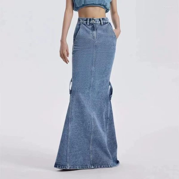 Jupes Mode Ouvert Longue Jupe 2023 Été Fishtail Strike Taille Haute Skinny Denim Demi-corps Y2kWomen's