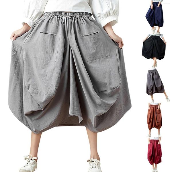 Jupes Fashion Femmes surdimensionnées shorts de style ethnique Taies élastiques Baggy culottes irrégulières une jupe de ligne lanterne fluide