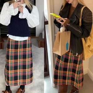 Jupes Mode Plaid Jupe Plissée Coréen Esthétique Épaississement Longues Femmes Vintage Laine Taille Haute Faldas Vêtements Pantalon C112