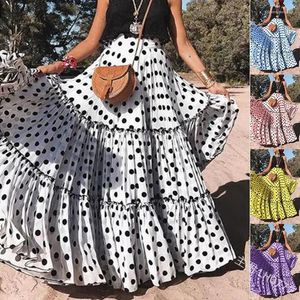 Jupes Mode Polka Dot Femmes Ruffle Maxi Jupe Été 2024 Taille haute Femme Vintage Longue Tendance Bohème Fée Festival Vêtements