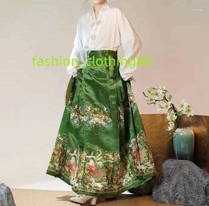 Jupes Mode Rétro Vert Cheval Visage Jupe Traditionnelle Chinoise Hanfu Quotidien Voyage Fête Frais Élégant Mamianqun