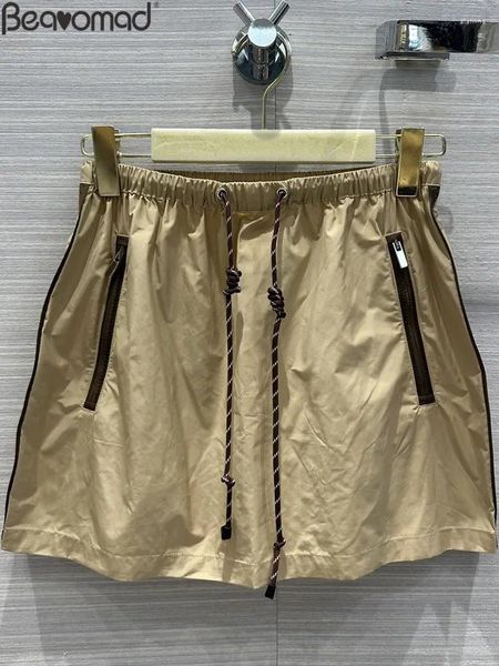 Jupes Fashion Rayway Summer Party Khaki A-Line Mini jupe à crampons de couleur solide pour femmes