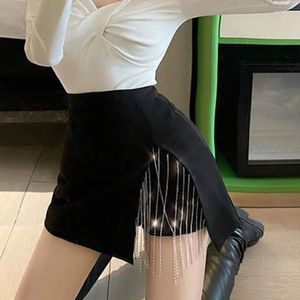 Rokken modezijde split mini voor vrouwen Koreaanse hoge taille tassel a-line rok vrouw sexy met voering zipperzak heup