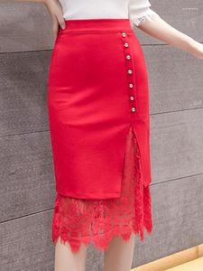 Skirts Fashion Summer Office Lady Red Black Skirt Mujeres Faldas Mujer Moda 2023 para Beading Slim Pencil G451