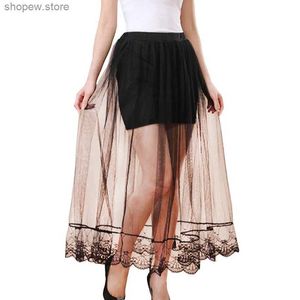 Faldas moda verano sexy tul falda mujer encaje de cintura alta faldas tutu transparentes