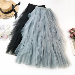 Jupes Mode Tutu Tulle Jupe Femmes Long Maxi Printemps Été Coréen Noir Rose Taille Haute Plissée Femme 230720