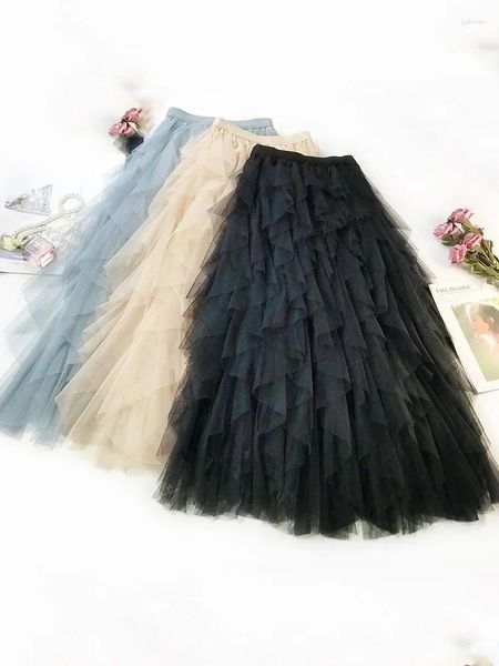 Faldas de moda tutu tul falda mujer larga maxi 2024 primavera verano coreano negro rosa alta cintura hembra plisada hembra
