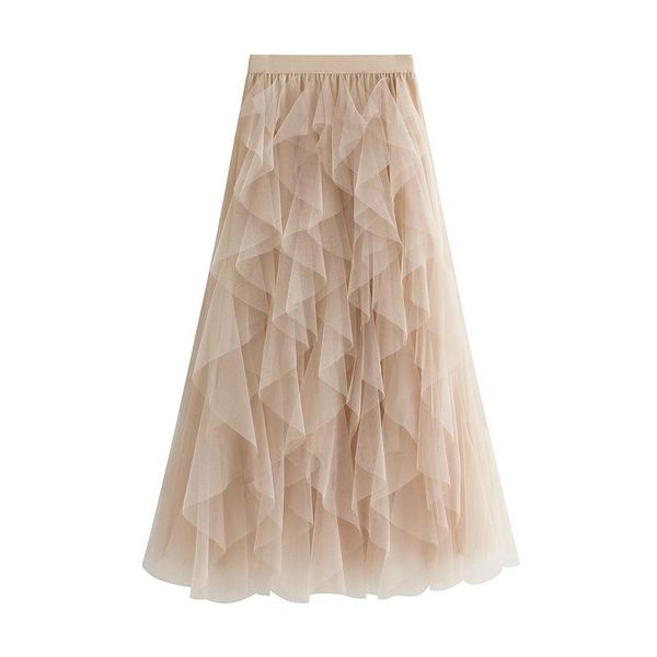 Jupes Mode Tutu Tulle Jupe Femmes Longue Maxi Coréen Mignon Soid Maille Taille Haute Plissée Femelle École Robe De Bal Jupes