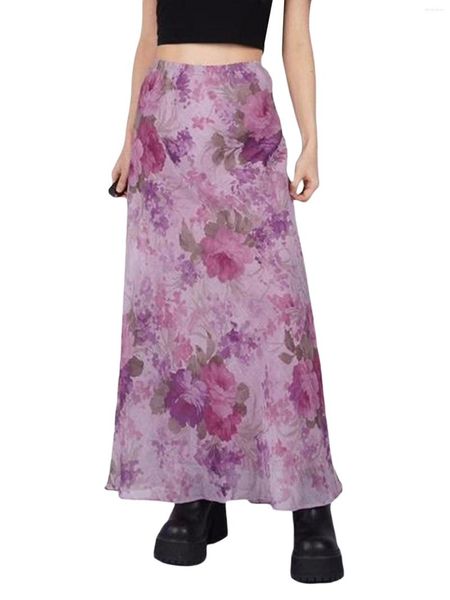 Faldas Moda Vintage Mujer Estampado floral Boho Cintura baja Volante Recto Rosa Lindo Dulce Fiesta Fiesta Y2k Ropa