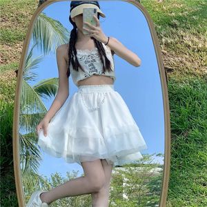 Minifalda de tul blanco a la moda para mujer y niña, ropa de verano pijo de princesa japonesa Fairycore, ropa de playa para fiesta de cumpleaños