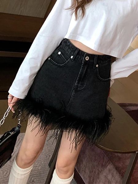 Jupes Fashion Fashion Women's Denim Jirt Butt High Waist Tourned Pluat Rivet Color Couleur mini printemps 2023 TRENDE O295