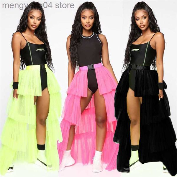 Jupes Mode femmes transparent Tutu Tulle jupes avant fendu été à la mode gâteau Smash taille haute gland Clubwear vacances fête jupes T230506