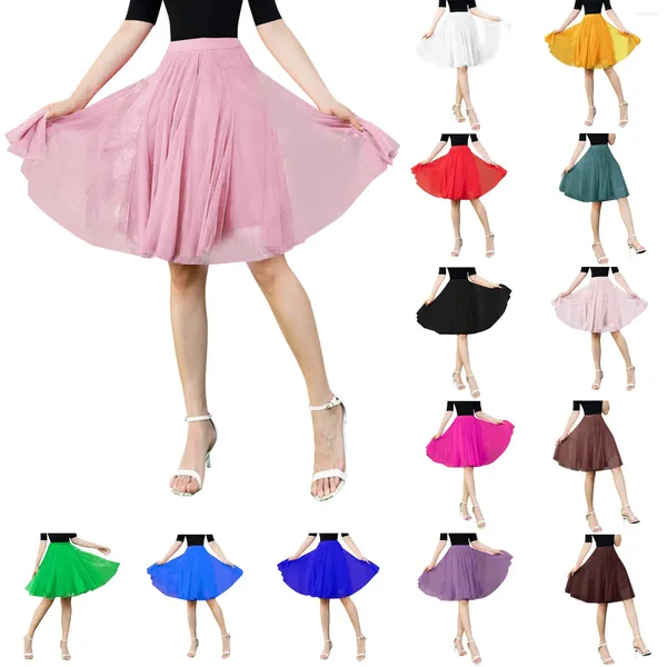 Jupes Mode Femmes Tulle Jupe Printemps Été Élégant A-ligne Midi Taille Élastique Bohème Plage Faldas Mujer