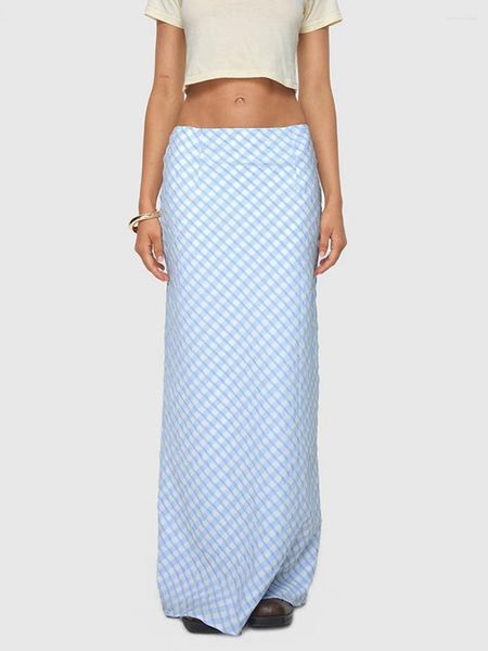 Jupes mode femmes printemps été jupe longue ciel bleu slim plaid pour voyager plage shopping skin amical s m l